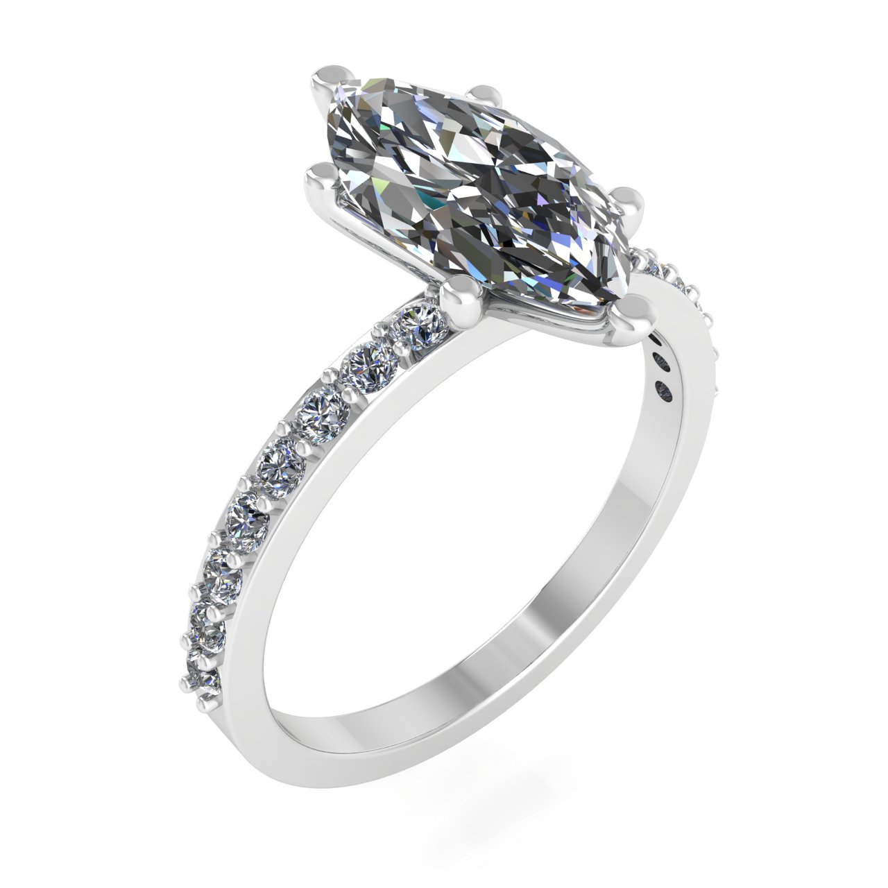 ACCENTED CLASSIC 1 ROW  10.00mm x 5.00mm MARQUISE ENGAGEMENT RING